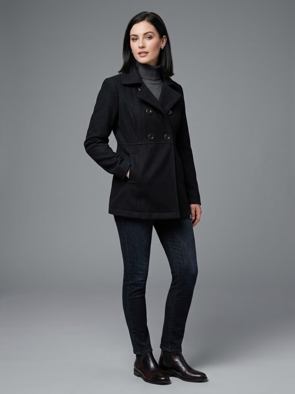 2b Bebe Double Breasted Wool Blend Peacoat Outerwear Jacket